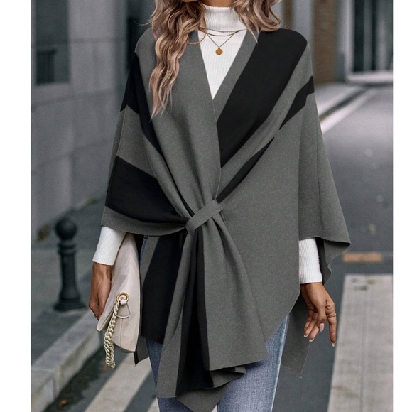 Luxe Color Block Loose Fit Shawl Wrap Cardigan - Picture 7 of 7